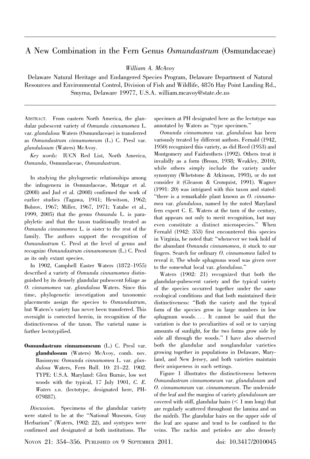 A New Combination in the Fern Genus Osmundastrum (Osmundaceae)