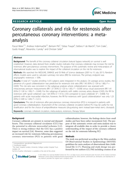 Coronary Collaterals and Risk for Restenosis After Percutaneous Coronary Interventions