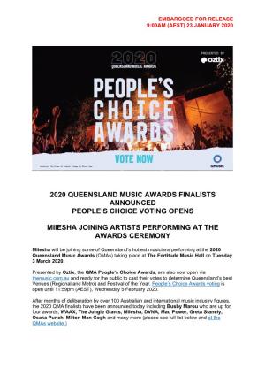 2020 Queensland Music Awards Finalists Announced People’S Choice Voting Opens