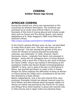 CINEMA Ackbar Reese Age Group