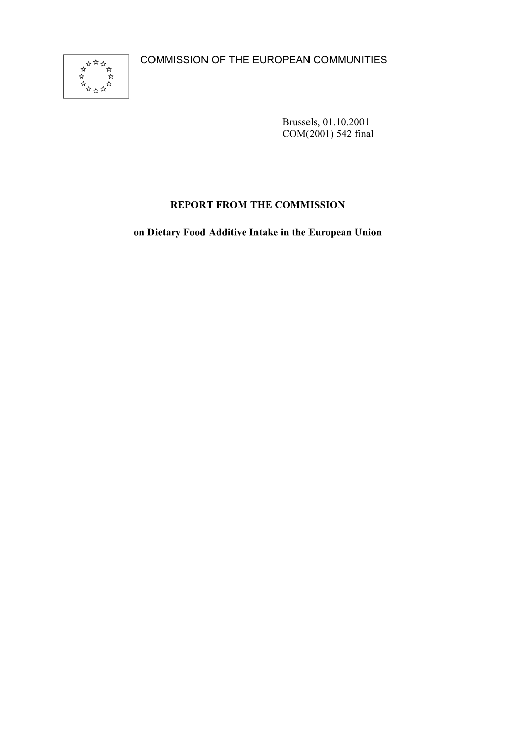 542 Final REPORT from the COMMISSION on Dietary Food Addit