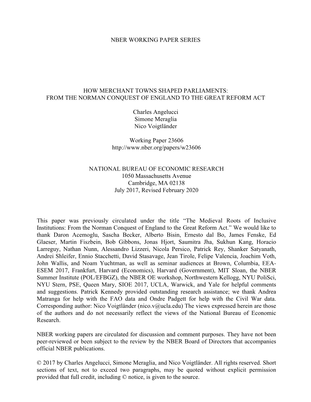 How Merchant Towns Shaped Parliaments: from the Norman Conquest of England to the Great Reform Act