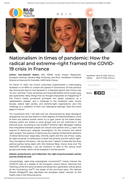 Nationalism in Times of Pandemic: How the Radical and Extreme-Right Framed the COVID-19 Crisis in France | Istanbul Bilgi University PRIME Youth Website