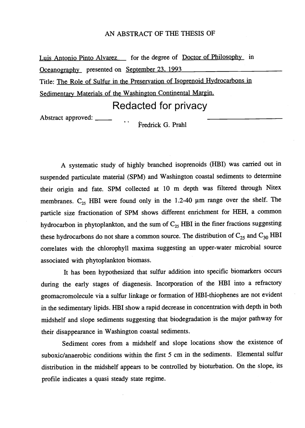 The Role of Sulfur in the Preservation of Isoprenoid Hydrocarbons in Sedimentary Materials of the Washington Continental Margin