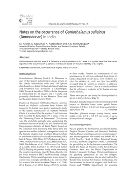 Notes on the Occurrence of Goniothalamus Salicinus (Annonaceae) in India