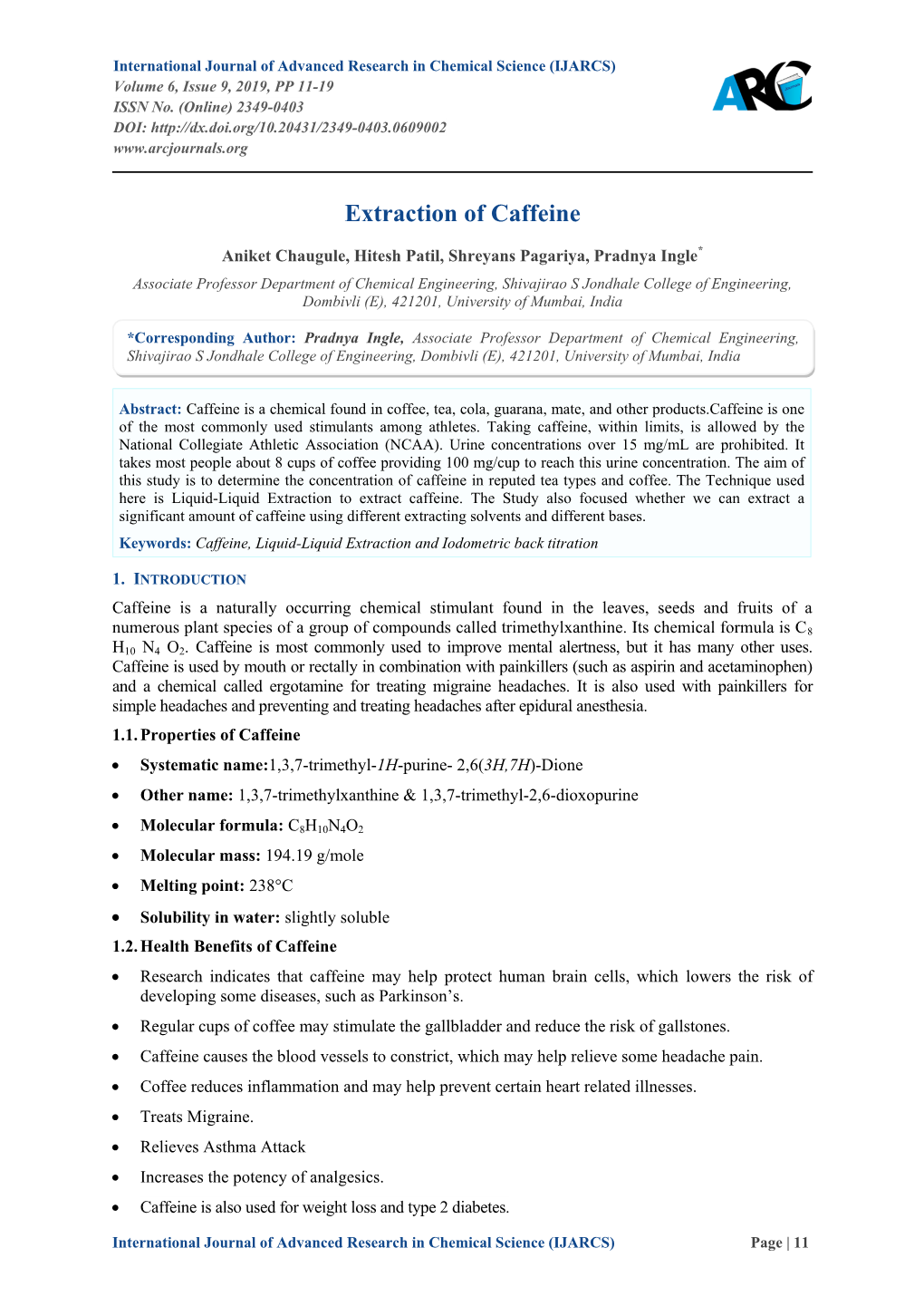 Extraction of Caffeine