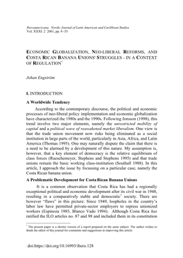 Economic Globalization, Neo-Liberal Reforms, and Costa Rican Banana Unions' Struggles - in a Context of Regulation*