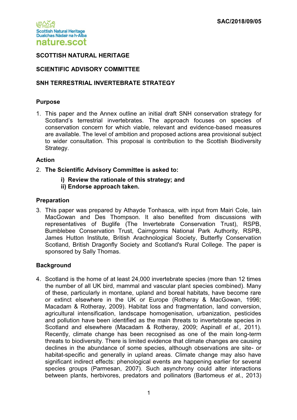 Sac/2018/09/05 Scottish Natural Heritage Scientific