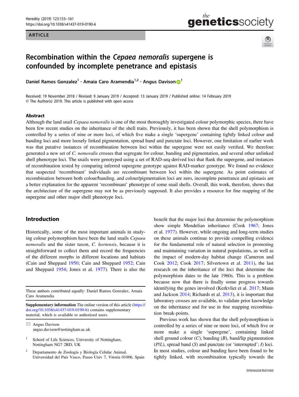 Recombination Within the Cepaea Nemoralis Supergene Is Confounded by Incomplete Penetrance and Epistasis