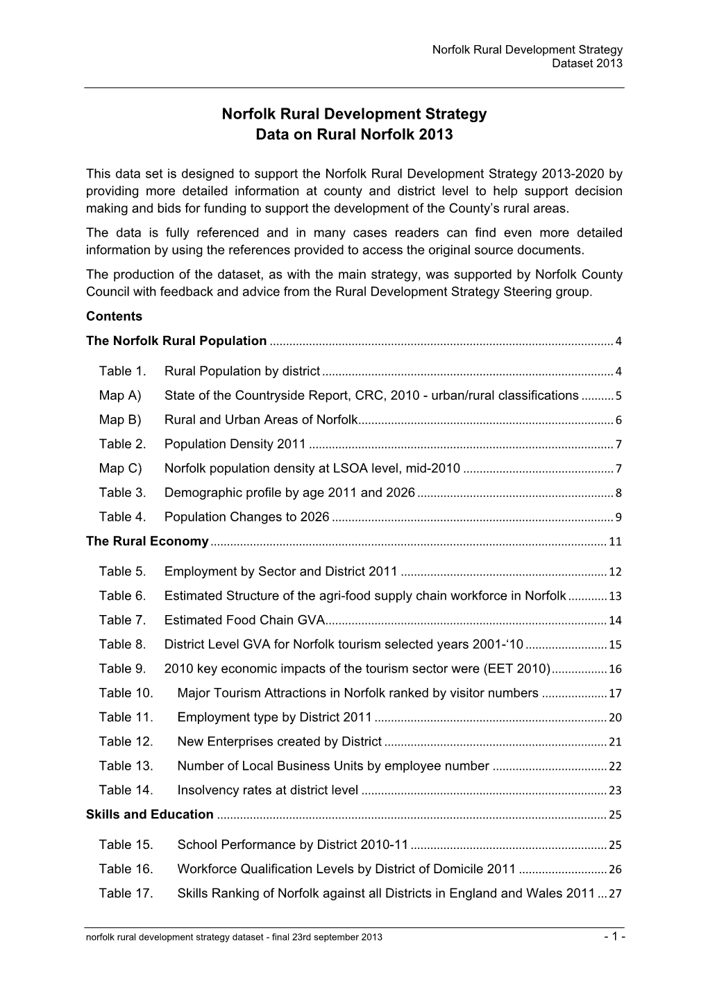 Norfolk Rural Development Strategy Data on Rural Norfolk 2013