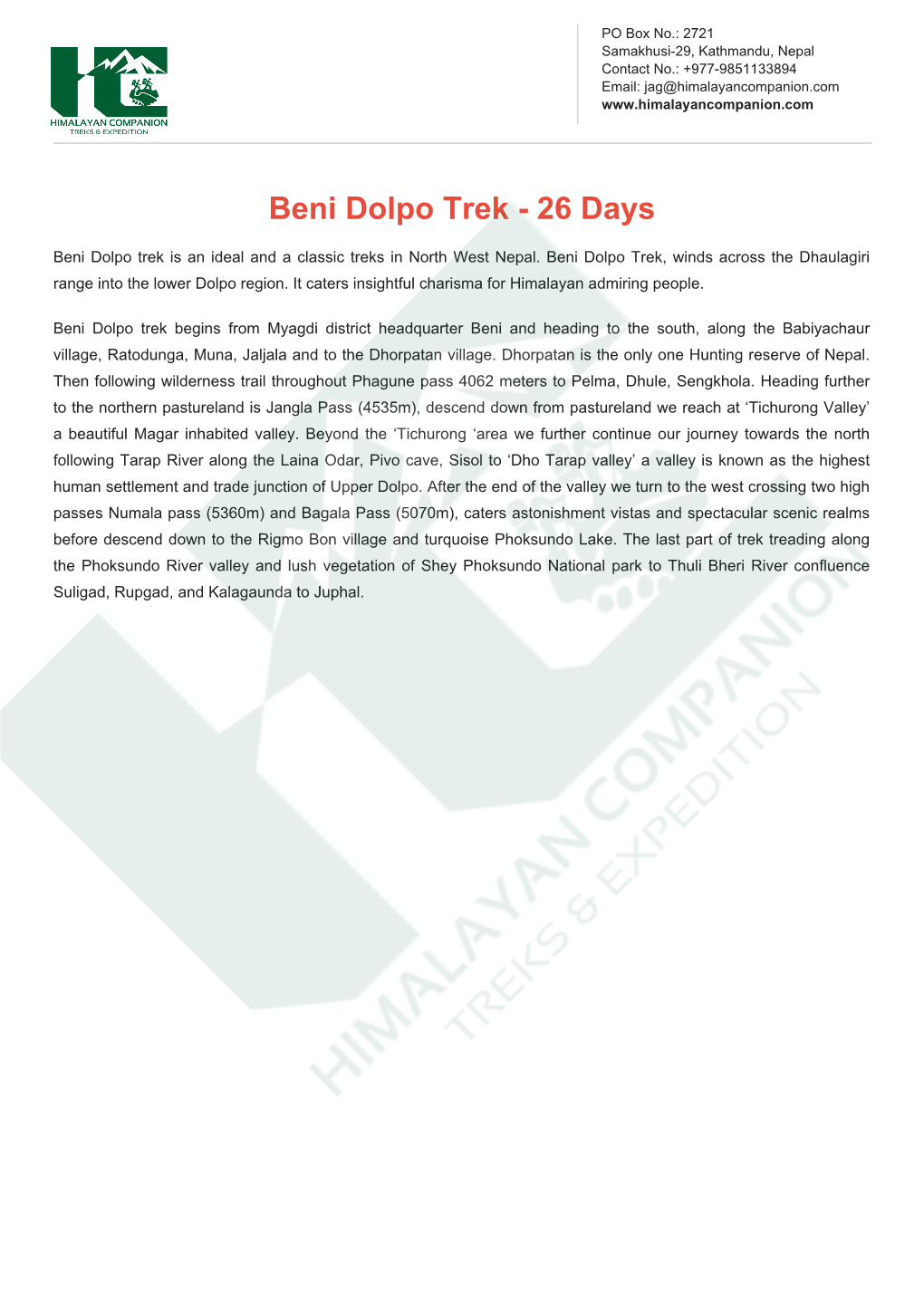 Beni Dolpo Trek - 26 Days