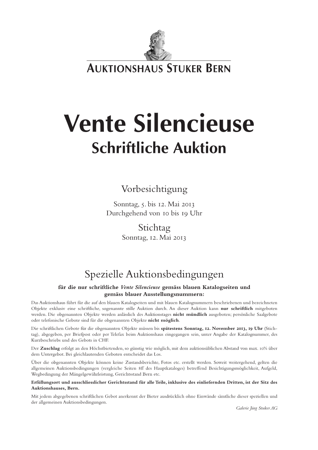 Vente Silencieuse Schriftliche Auktion