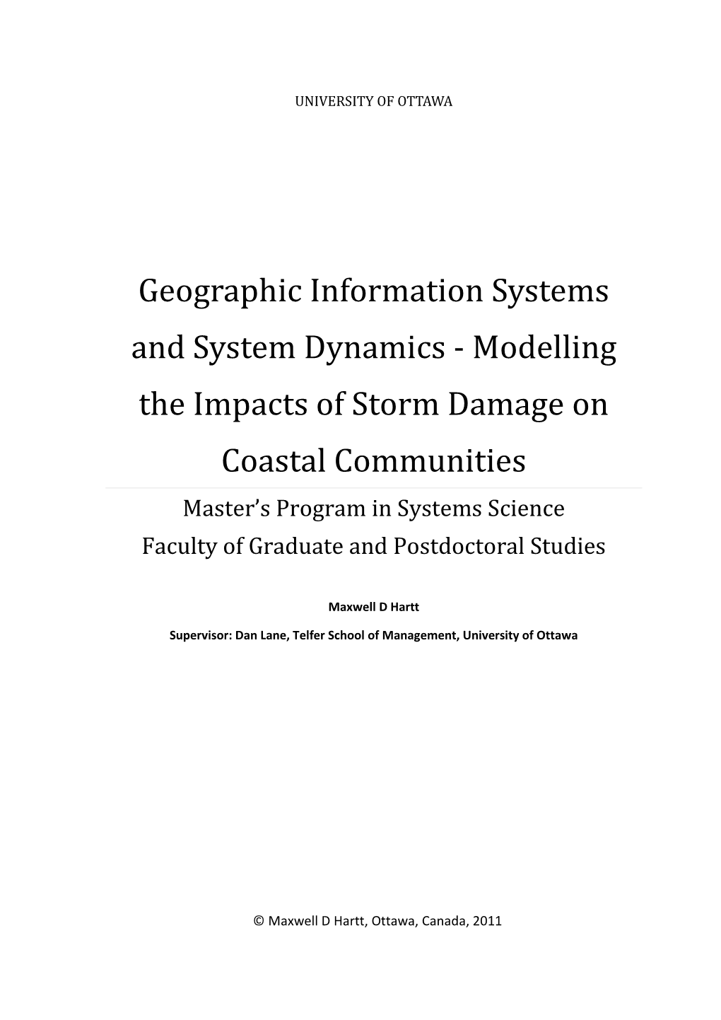 Modelling the Impacts of Storm Damage on Coastal Communities Master’S Program in Systems Science Faculty of Graduate and Postdoctoral Studies