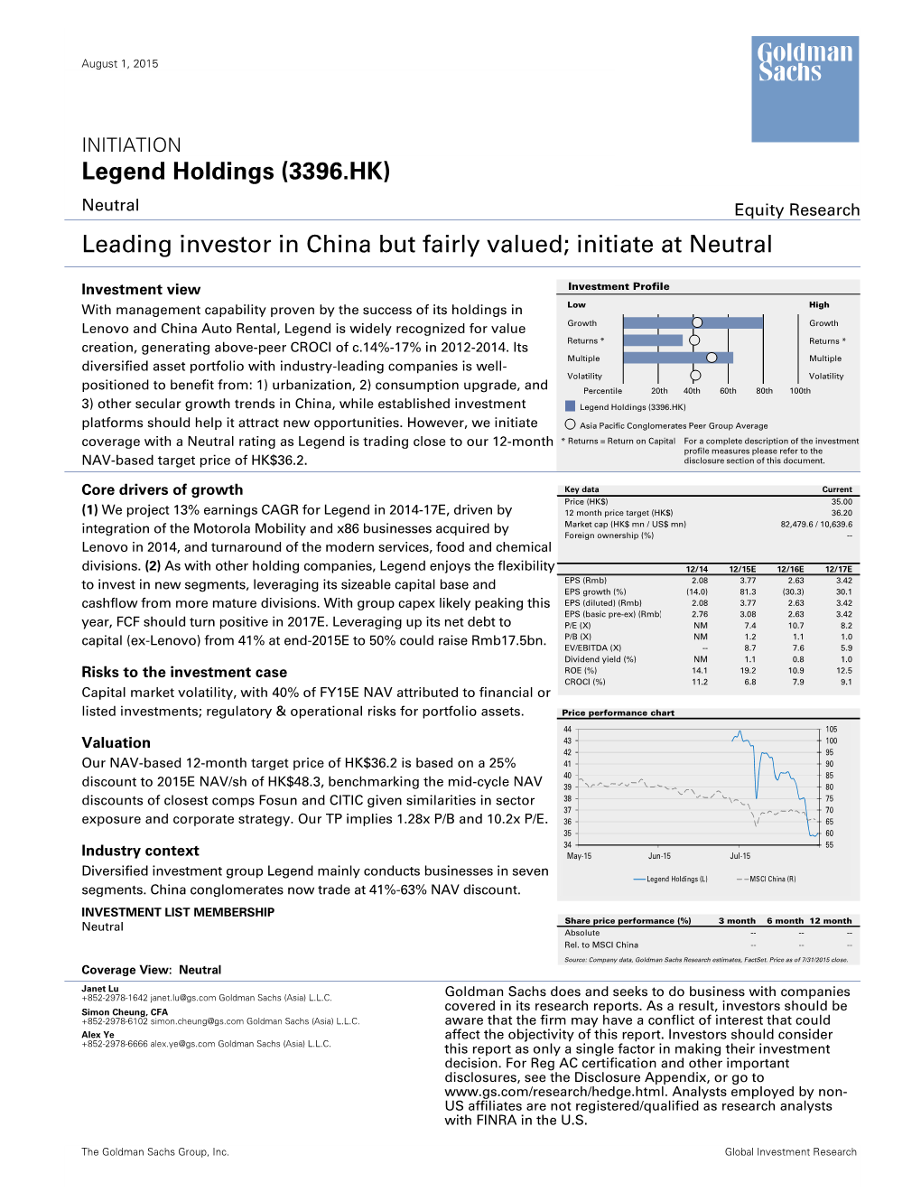 Leading Investor in China but Fairly Valued; Initiate at Neutral