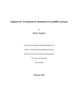 Options for Treatment of Ammonia in Landfill Leachate