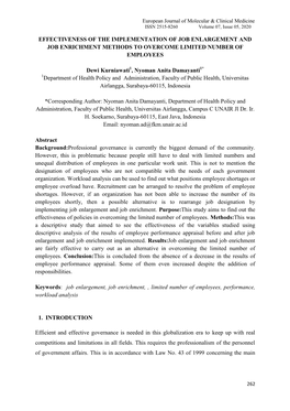 Effectiveness of the Implementation of Job Enlargement and Job Enrichment Methods to Overcome Limited Number of Employees