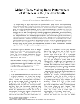 Performances of Whiteness in the Jim Crow South