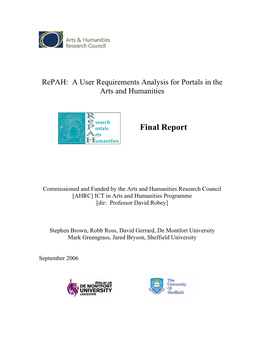 Repah: a User Requirements Analysis for Portals in the Arts and Humanities