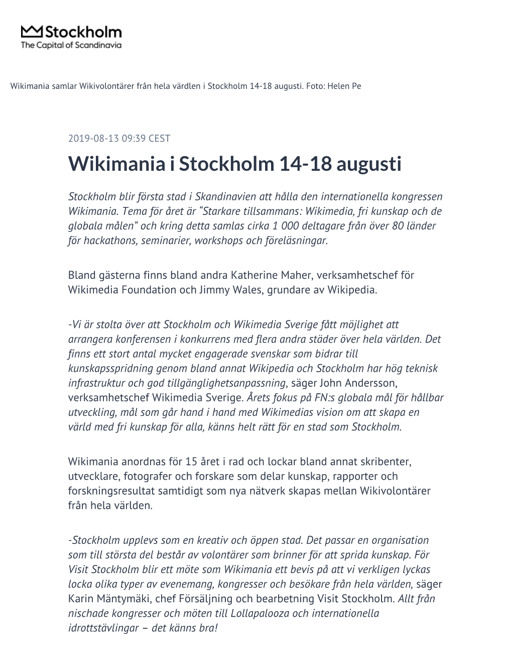 Wikimania I Stockholm 14-18 Augusti