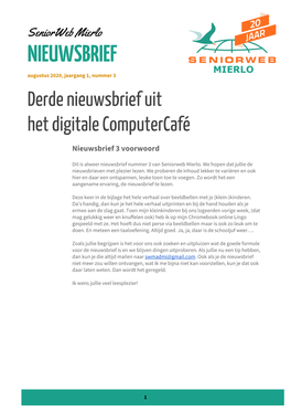 NIEUWSBRIEF Augustus 2020, Jaargang 1, Nummer 3 Derde Nieuwsbrief Uit Het Digitale Computercafé