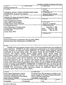 ARTERIAL SIGNAL TIMING OPTIMIZATION USING PASSER II-90 -Program User's Manual- Research Report 467-2F 7