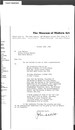 Formation of International Federation of Film Archives 1938