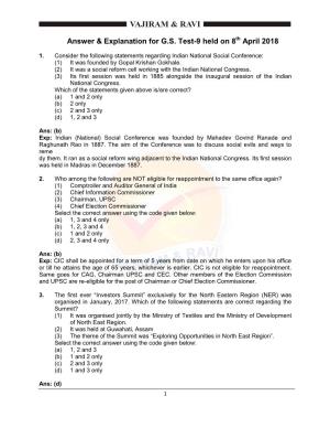 Answer & Explanation for G.S. Test-9 Held on 8 April 2018