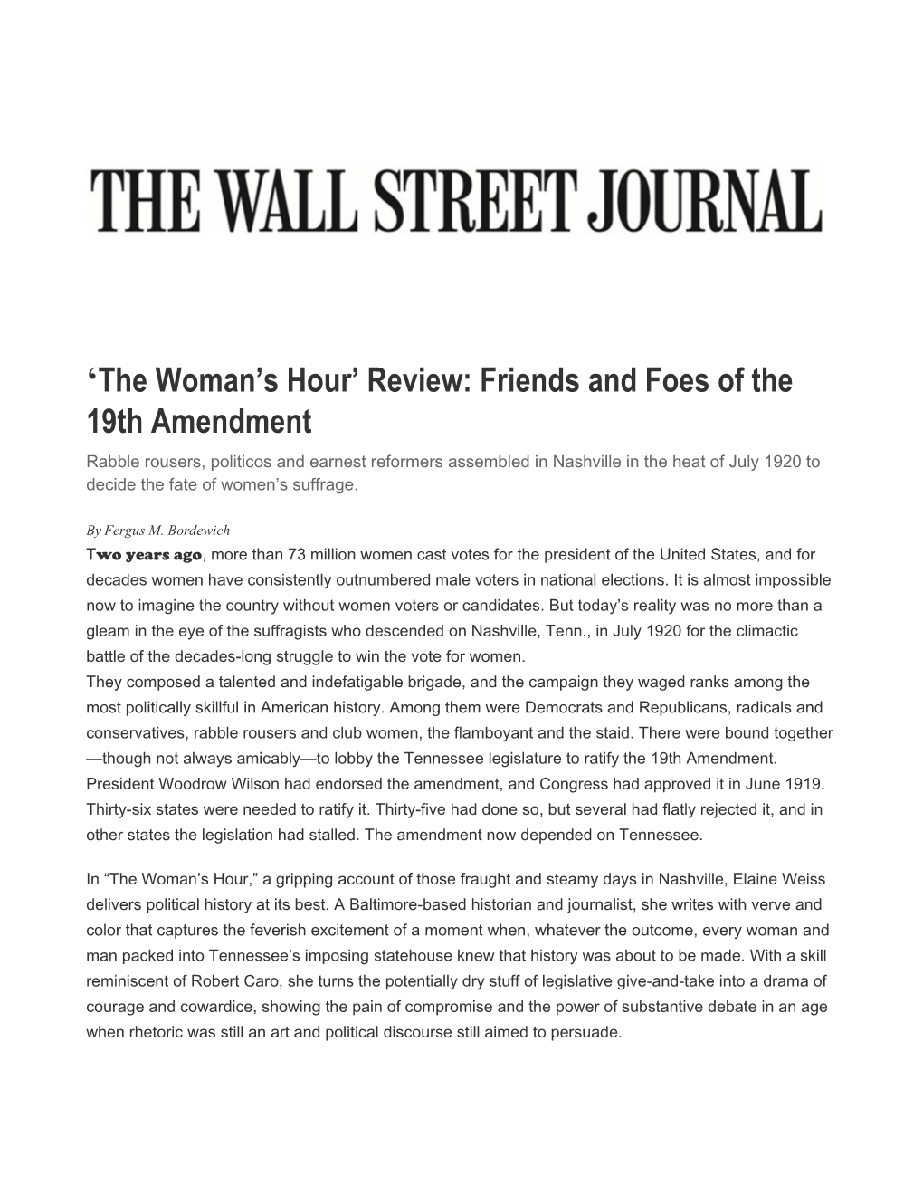 The Woman's Hour Review: Friends and Foes of the 19Th Amendment