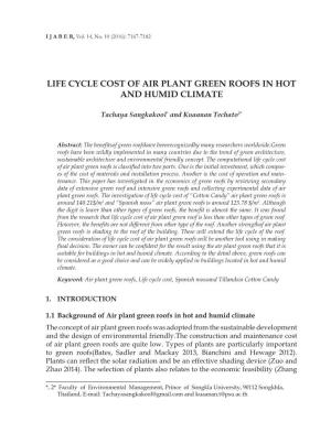 Life Cycle Cost of Air Plant Green Roofs in Hot and Humid Climate
