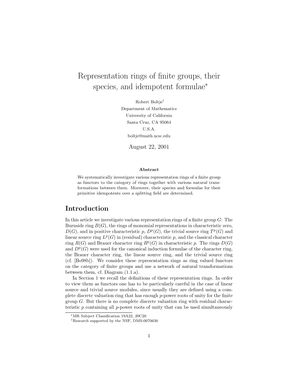 Representation Rings of Finite Groups, Their Species, and Idempotent