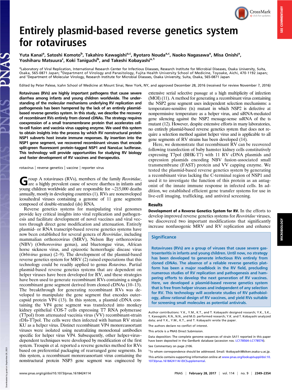 Entirely Plasmid-Based Reverse Genetics System for Rotaviruses