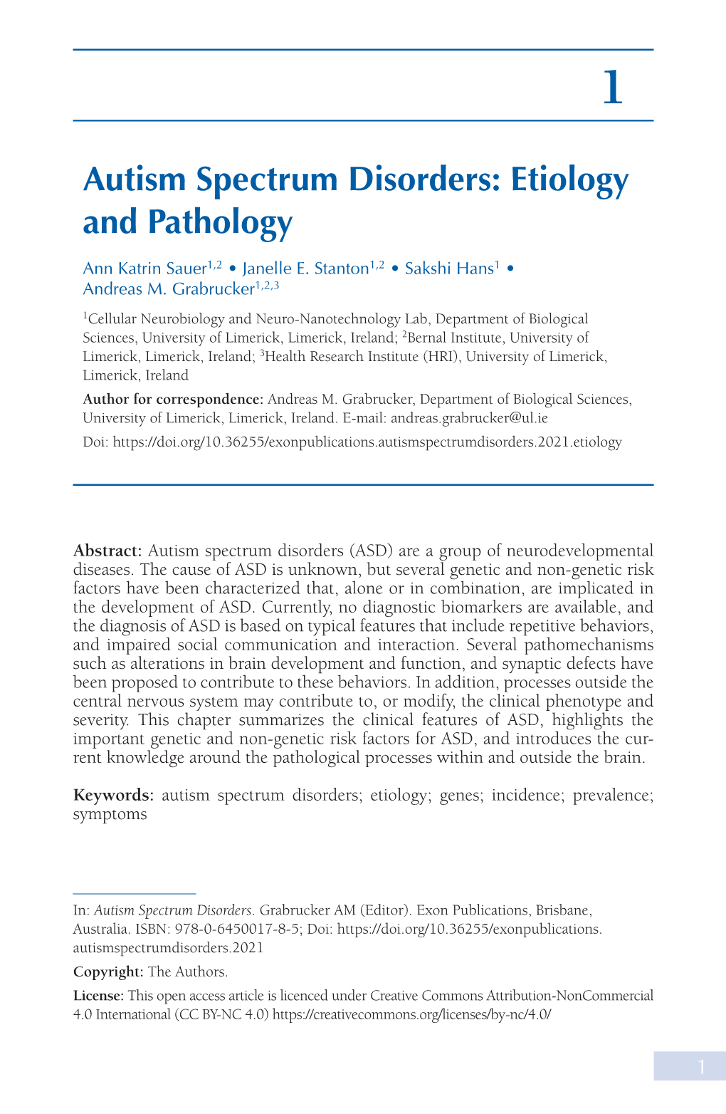 Autism Spectrum Disorders: Etiology and Pathology