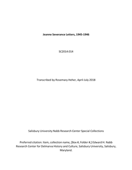 Jeanne Severance Letters, 1945-1946 SC2014.014