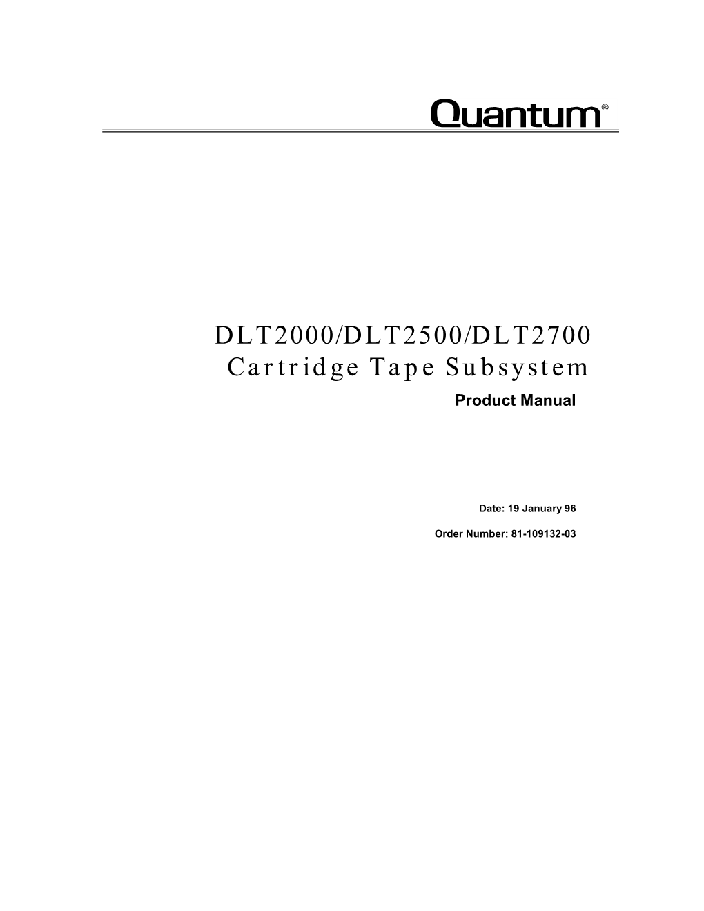 DLT2000/DLT2500/DLT2700 Cartridge Tape Subsystem Product Manual