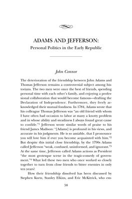 Adams and Jefferson : Personal Politics in the Early Republic