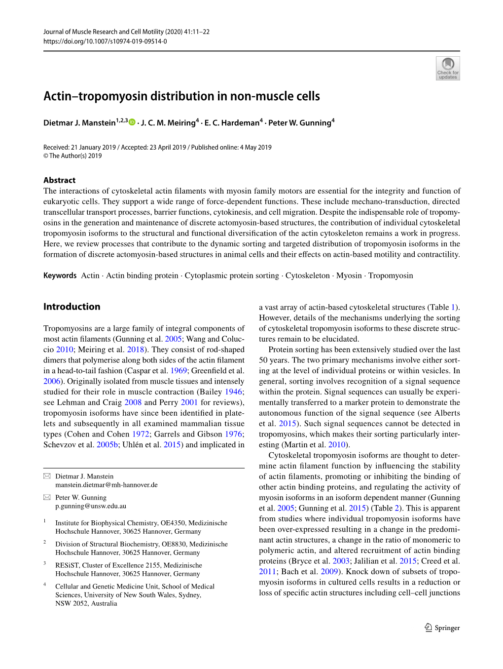 Actin–Tropomyosin Distribution in Non-Muscle Cells