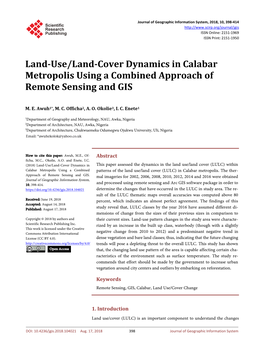 Land-Use/Land-Cover Dynamics in Calabar Metropolis Using a Combined Approach of Remote Sensing and GIS