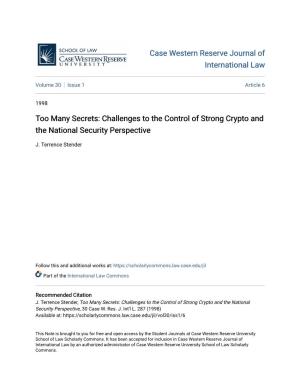 Challenges to the Control of Strong Crypto and the National Security Perspective