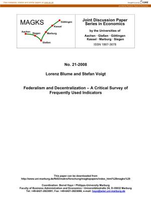 Federalism and Decentralization – a Critical Survey of Frequently Used Indicators