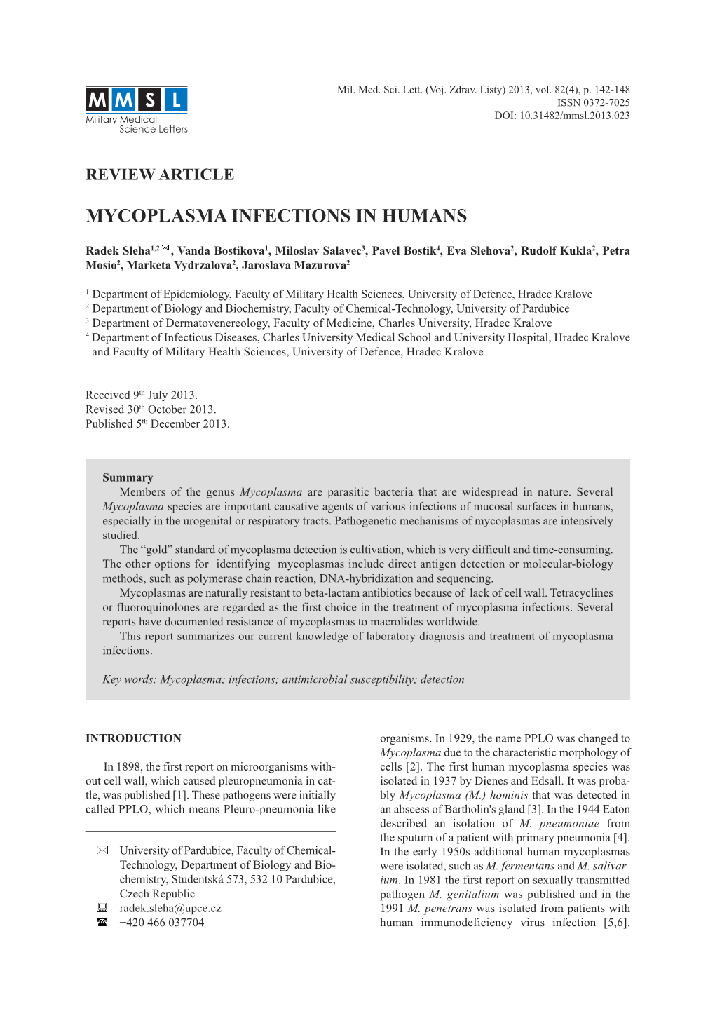 Mycoplasma Infections in Humans