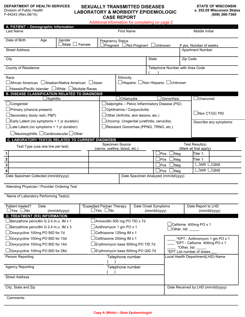 Sexually Transmitted Diseases Laboratory & Morbidity Epidemiologic Case Report, F-44243 s1