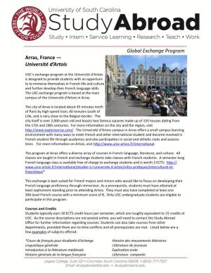 Global Exchange Program Arras, France — Université D'artois