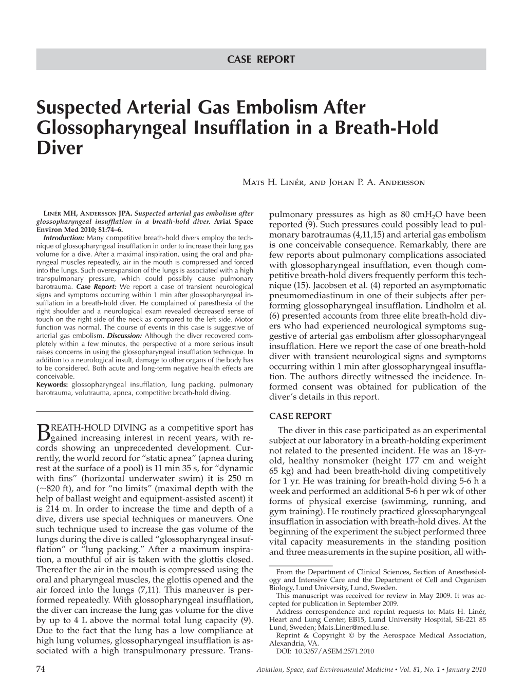 Suspected Arterial Gas Embolism After Glossopharyngeal Insufflation