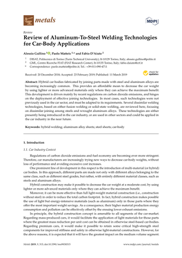 Review of Aluminum-To-Steel Welding Technologies for Car-Body Applications