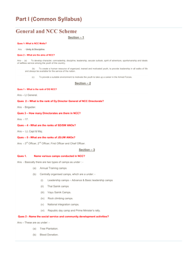 Part I (Common Syllabus) General and NCC Scheme