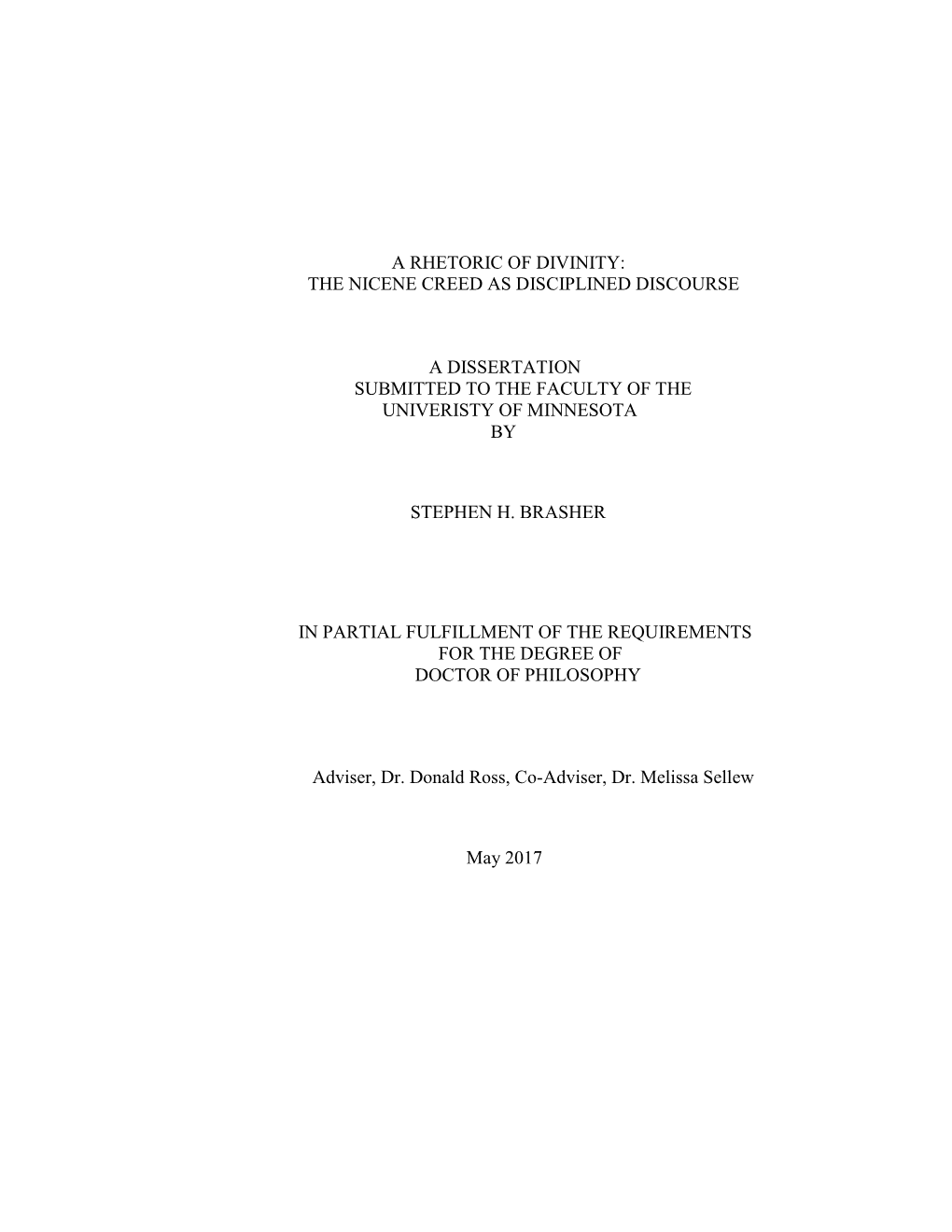 A Rhetoric of Divinity: the Nicene Creed As Disciplined Discourse