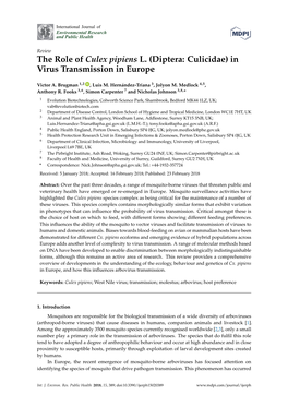 The Role of Culex Pipiens L. (Diptera: Culicidae) in Virus Transmission in Europe