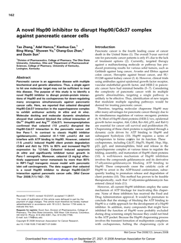 A Novel Hsp90 Inhibitor to Disrupt Hsp90/Cdc37 Complex Against Pancreatic Cancer Cells