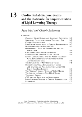 13 Cardiac Rehabilitation: Statins and the Rationale for Implementation of Lipid-Lowering Therapy