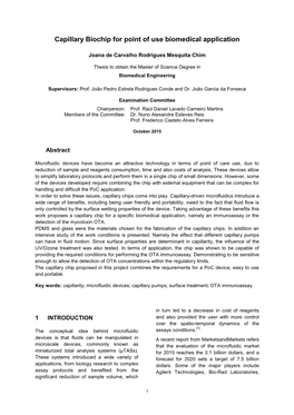 Capillary Biochip for Point of Use Biomedical Application